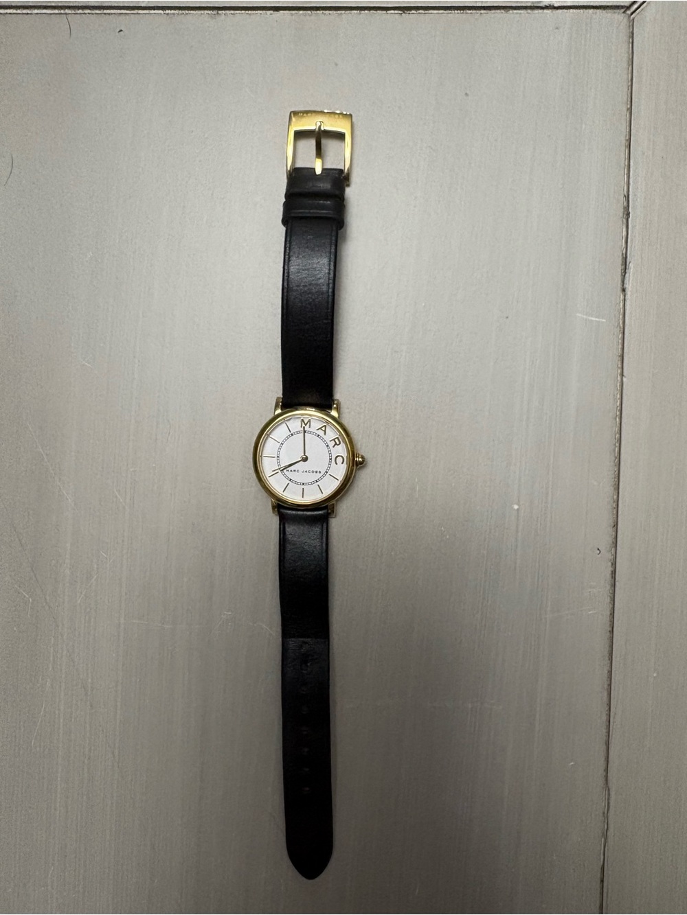Marc Jacobs Black Leather Strap Watch with Gold-Tone Case